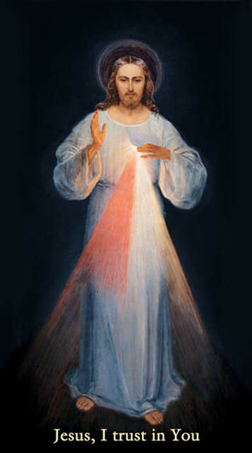Image of the original painting of the Divine Mercy, with the writing: Jesus, I trust in You