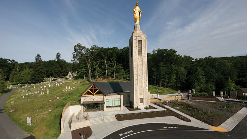 Main Entrance to Shrine Grotto of Our Lady of Lourdes in Marland where Saint Sharbel's Shrine is.